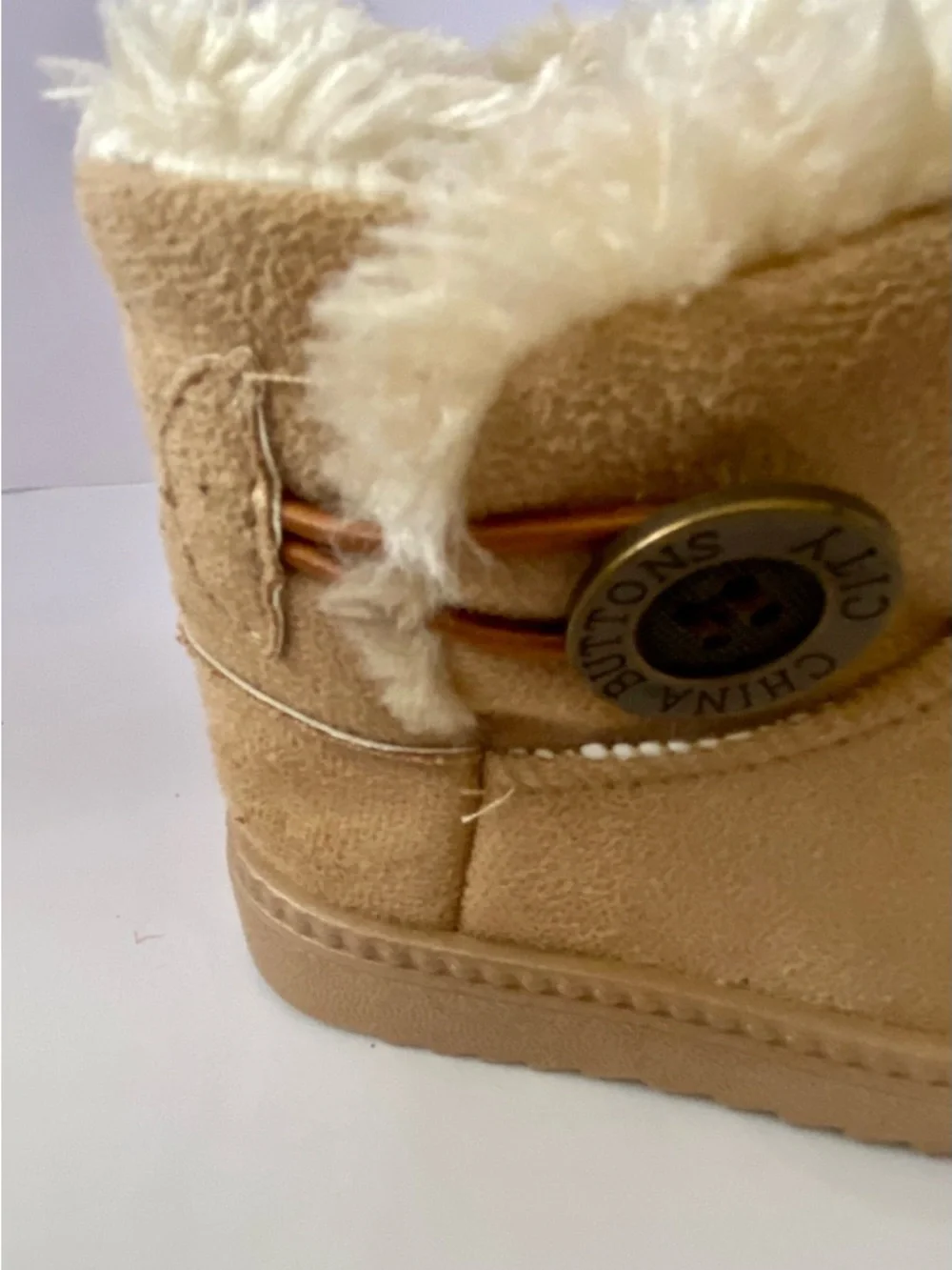 Kids Faux-Suede Winter Boot with Button Accent - Tan